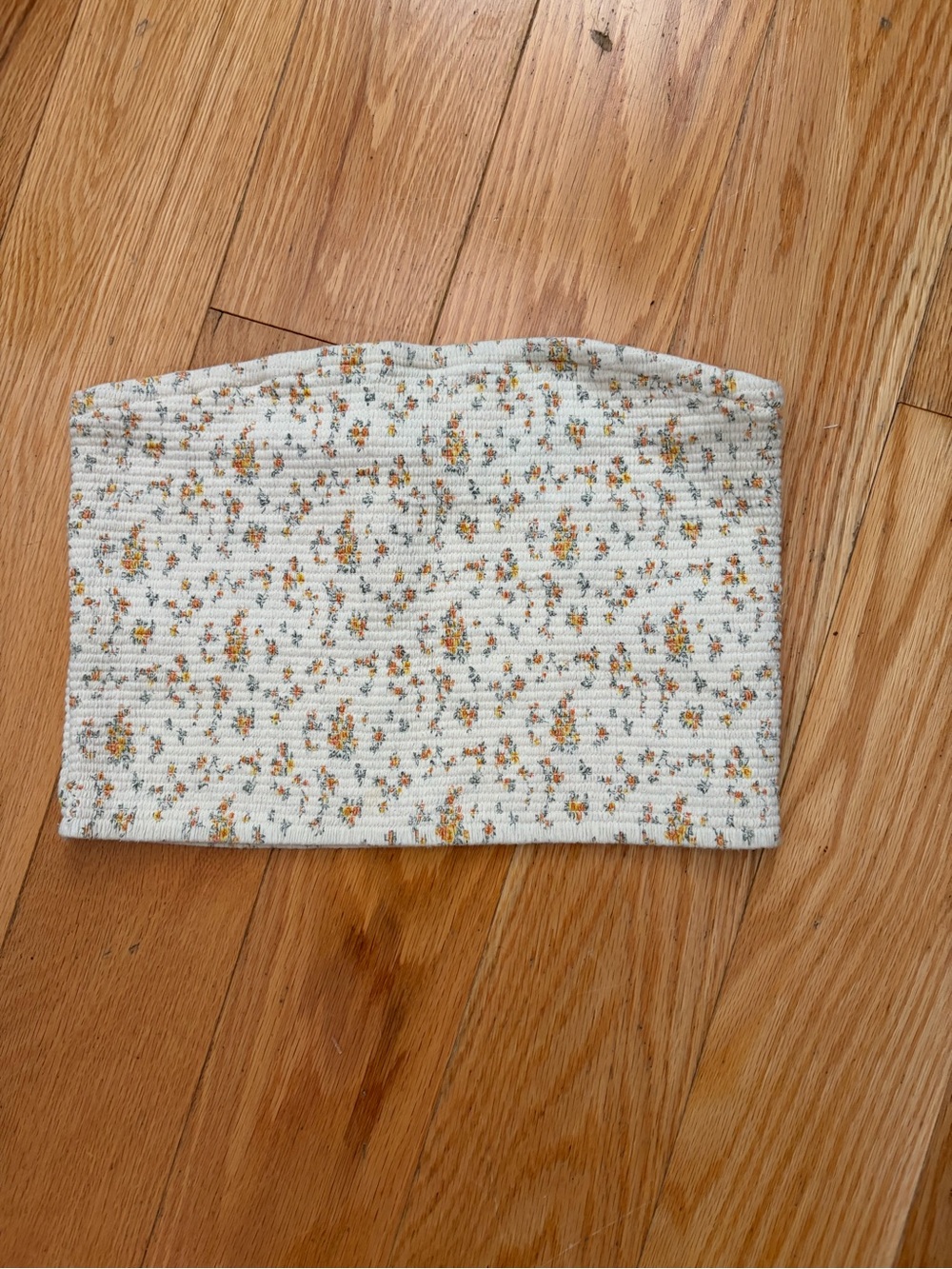 American Eagle Outfitters Cream Floral Knit Tube Top with Yellow Accents